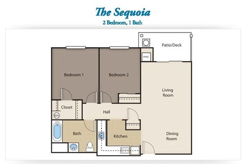 A floor plan of a one-bedroom apartment with a bathroom.